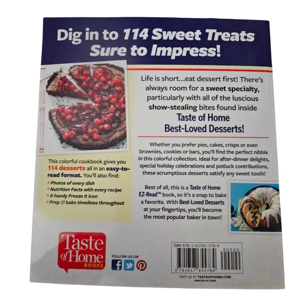 Taste‎ of Home Best-Loved Desserts Cookbook EZ-Read Large Print 2016